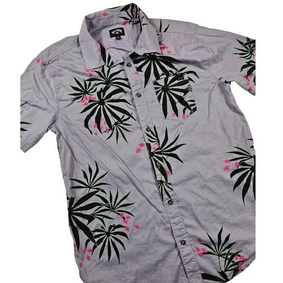 Billabong Other - Billabong Mens Short Sleeve Button Down Tropical Palm Print Shirt Lavender Small